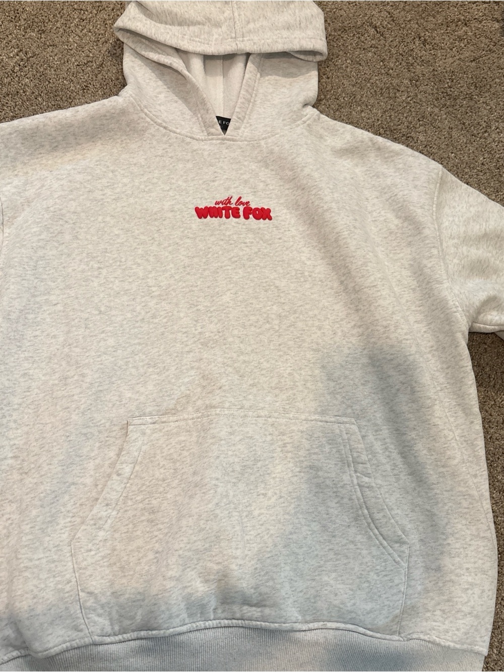 White Fox Boutique Light Gray Hoodie with Red Logo